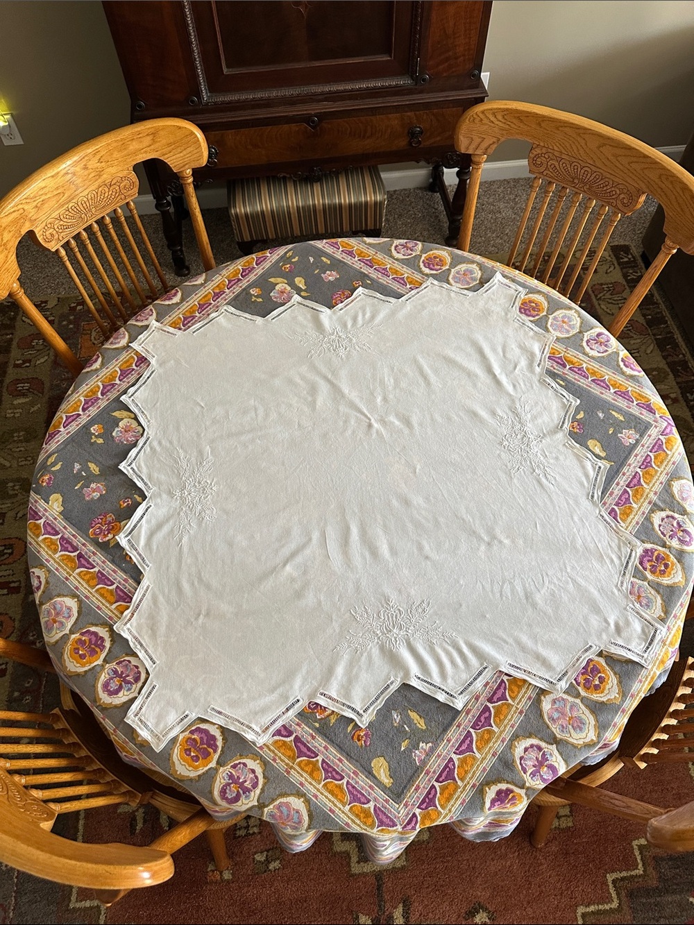 Battenburg Lace style cotton table topper